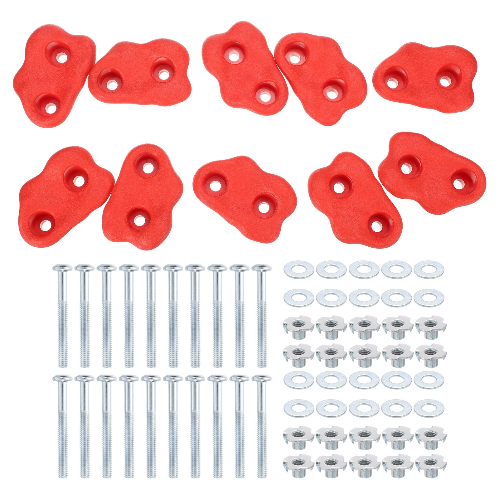 Rock Climbing Holds, 10 Pcs Small Climbing Rock Wall Grips with Double Hole for Playground Accessory, Red-D