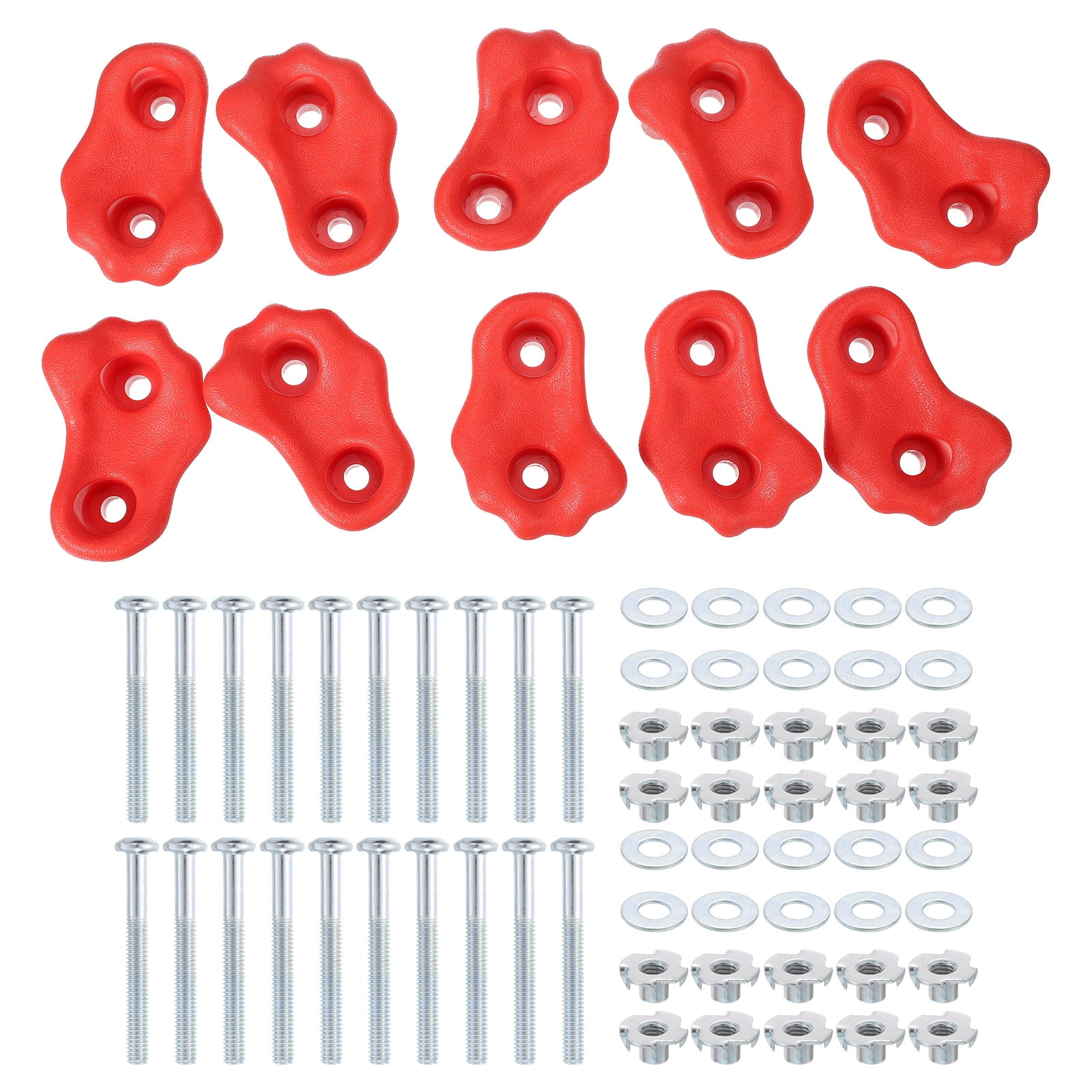 Rock Climbing Holds, 10 Pcs Small Climbing Rock Wall Grips with Double Hole for Playground Accessory, Red-B