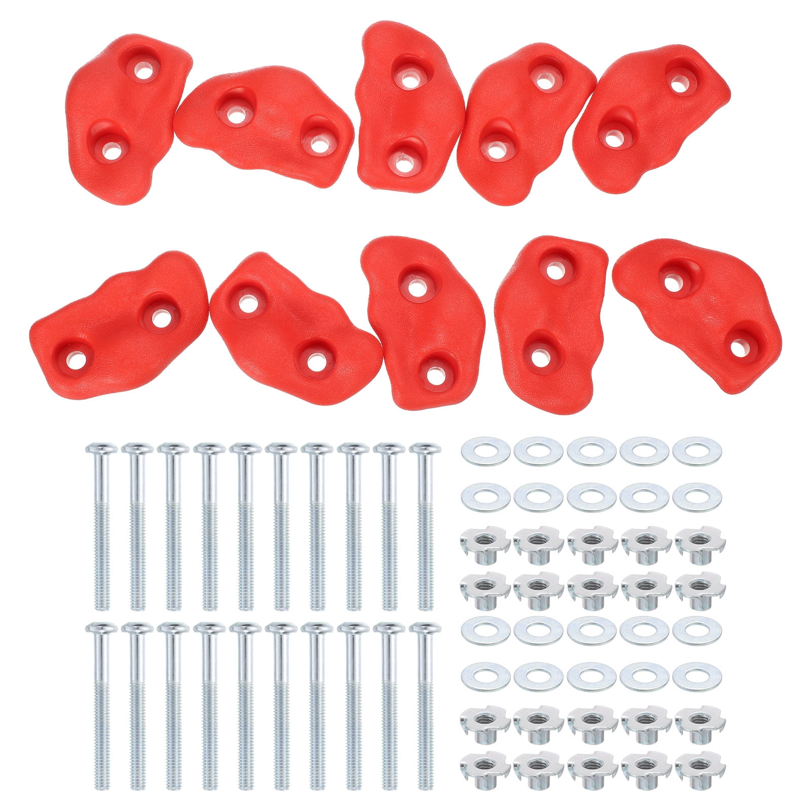 Rock Climbing Holds, 10 Pcs Small Climbing Rock Wall Grips with Double Hole for Playground Accessory, Red-C