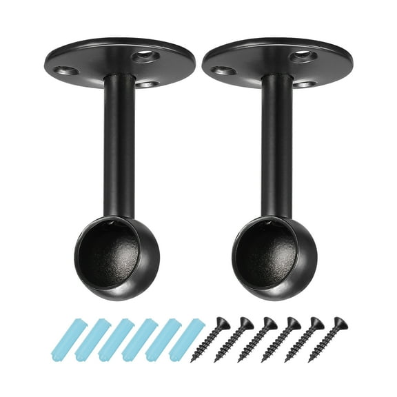 Uxcell Rod Ceiling Mount Brackets with Screws, 0.65'' Stainless Steel Wardrobe Pipe Rod Brackets, Black 2 Pack