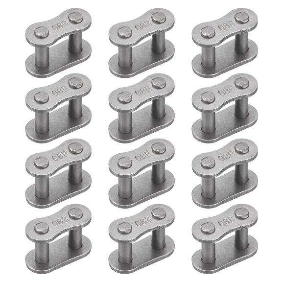 Uxcell Roller Chain Offset Link, (1/2 Inch) (12 Pcs), Carbon Steel Full Links Chain End Connector Split Links Master Crank Connector, Suit for - 08B Chain/Bikes/Motorcycles