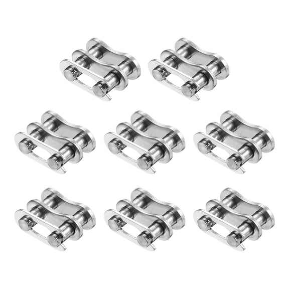 Uxcell Roller Chain Offset Link, (3/8 Inch, Silver) (8 Pcs), Stainless Steel Full Links Chain End Connector Split Links Master Crank Connector, Suit for - 06C Chain/Bikes/Motorcycles