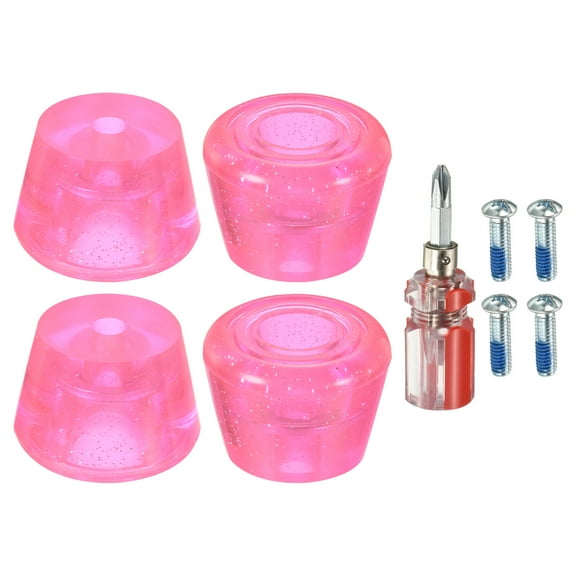 Uxcell Roller Skate Toe Stops with Screwdriver 82A Rubber Brake Stoppers Block, Clear Pink 2 Pair
