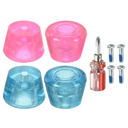 Uxcell Roller Skate Toe Stops with Screwdriver 82A Rubber Brake Stoppers Block, Clear Pink Blue 2 Pair
