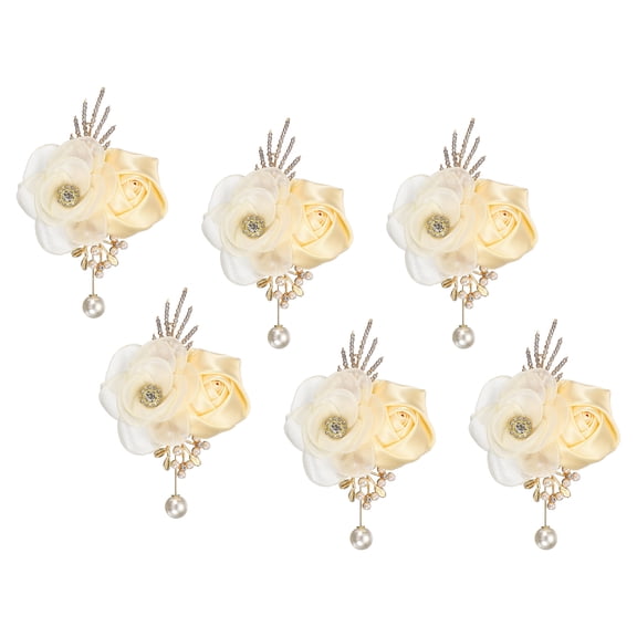 Uxcell Rose Boutonnieres for Men, 6 Pcs Mens Boutonnieres Lapel Flower with Pearl Artificial Silk Rose for Wedding Groom Groomsmen Ceremony Formal Events, Apricot