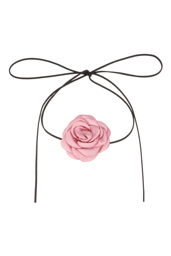 Rose Chokers Necklace for Women, Large Velvet Flower Chokers Adjustable Long Wrap Rose Necklaces Accessories for Women Wedding Prom Party, Light Pink