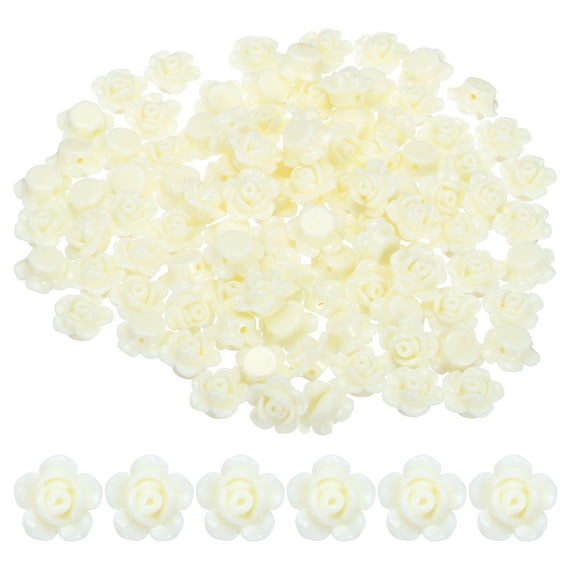Uxcell Rose Flower Beads Colorful Acrylic Rose Carved Flower Beads Handmade Loose Beads for Jewel Making DIY Necklace Bracelet Light Yellow