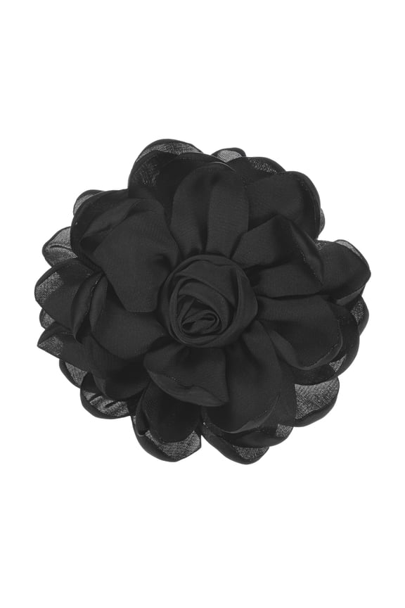 Rose Flower Brooches and Pins for Women, Lapel Pins Dainty Satin Fabric Big Camellia Hair Flowers Clips Black