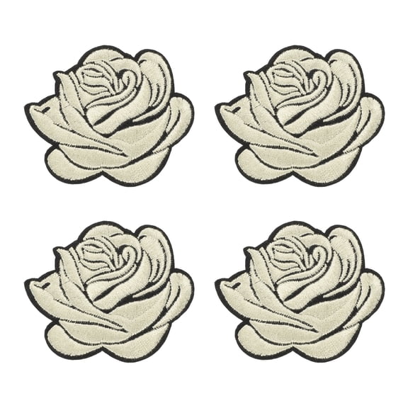 Uxcell Rose Iron-On Patches, 2.6 in Rose Embroidered Patch Applique Iron Sew on Patch for Clothing Backpacks Pack of 4, White