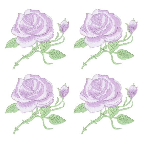 Uxcell Rose Iron On Patches, 3.3 x 3.4 in Rose Embroidered Patch Applique Flower Sew on Patch Repair Decoration, 4pcs, Light Purple
