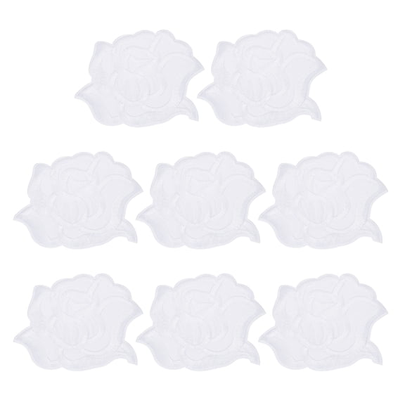 Uxcell Rose Iron-On Patches, 3.9 in Rose Embroidered Patch Applique Iron Sew on Patch for Clothing Backpacks Pack of 8, White
