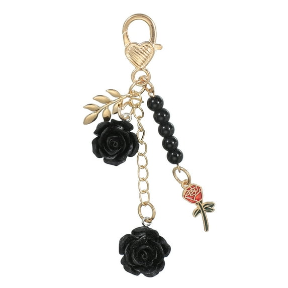 Uxcell Rose Keychain Pendant, Rose Flower Purse Charm for Handbags Floral Keyring with Chain Tassel for Women Girls Tote Bags Black