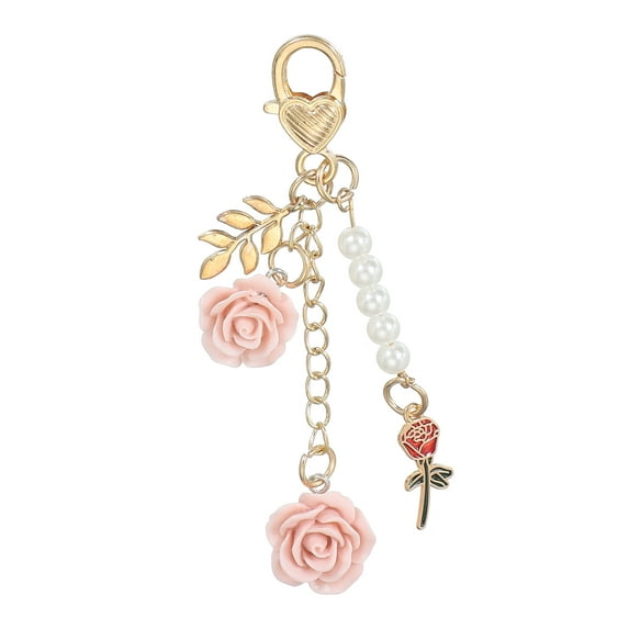 Uxcell Rose Keychain Pendant, Rose Flower Purse Charm for Handbags Floral Keyring with Chain Tassel for Women Girls Tote Bags Light Purple