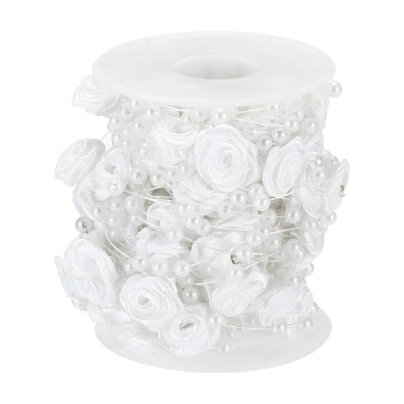 Uxcell Rose Pearl String Beads Garland, 32.8 Ft Artificial Rose Pearl Wire Garland, White
