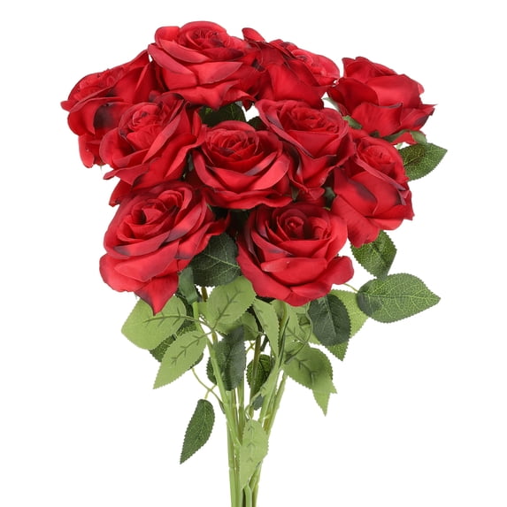 Uxcell Roses Artificial Flowers, Fake Roses Silk Flowers Artificial Roses with Stems, Black red 10 Pcs