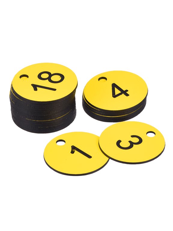 Round 1-25 Number Tag Key Tag Acrylic Engraved Yellow ID Tag for Decoration, Pack of 25