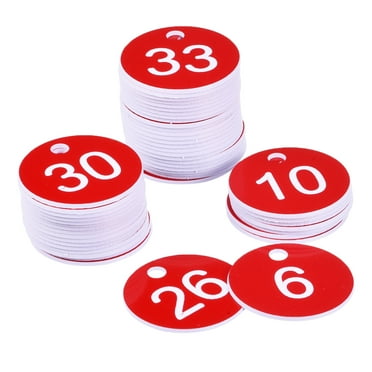 Uxcell Round 1-50 Number Tag Key Tag Acrylic Engraved Red ID Tag for Decoration, Pack of 50