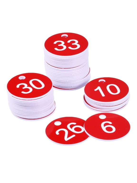Round 1-50 Number Tag Key Tag Acrylic Engraved Red ID Tag for Decoration, Pack of 50