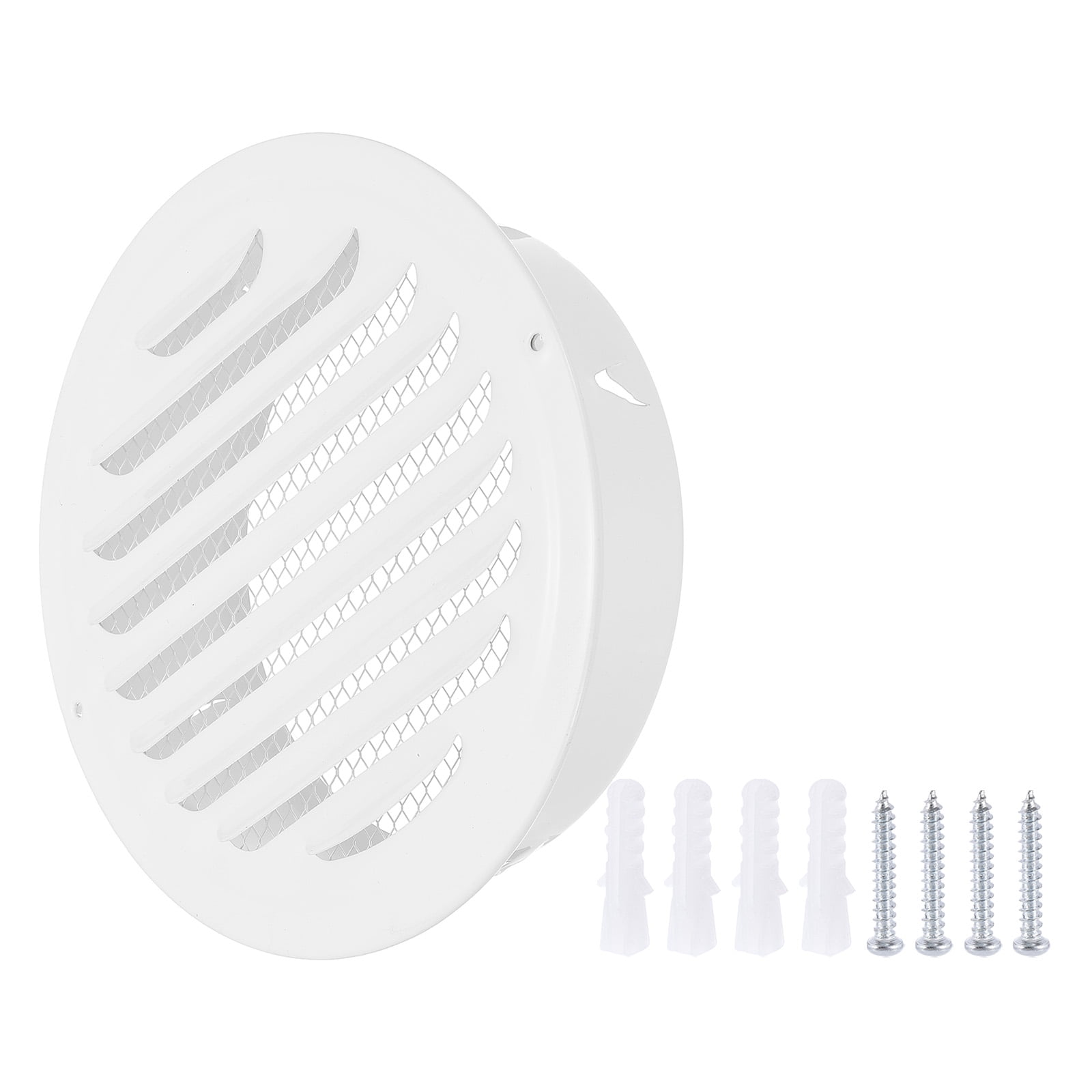 Uxcell Round Air Vent Cover Stainless Steel Louvered Wall Inlet Outlet Grill Screen Mesh Ducting Soffit Vent with Screws 1 Set White 6.3"