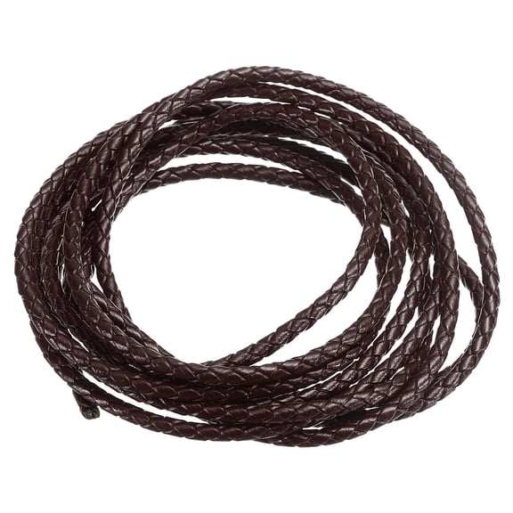 Uxcell Round Braided Leather Cord, 3mm Genuine Braided Leather Cords, Dark Brown(2.2 Yards)