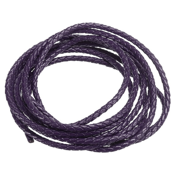 Uxcell Round Braided Leather Cord, 3mm Genuine Braided Leather Cords, Dark Purple(2.2 Yards)
