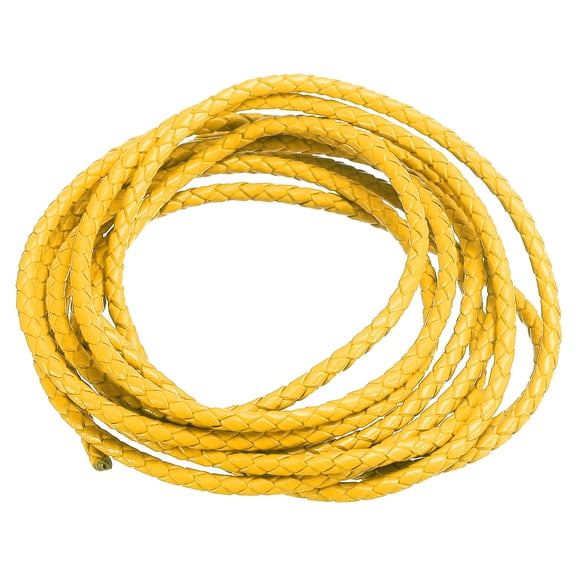 Uxcell Round Braided Leather Cord, 3mm Genuine Braided Leather Cords, Yellow(2.2 Yards)