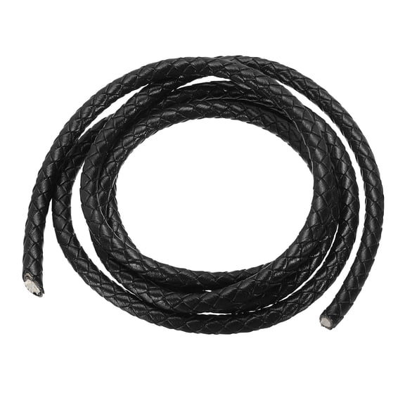 Uxcell Round Braided Leather Cord, 5mm Round Braided Genuine Leather Cord Rope for Crafts Jewelry Making Black (1.1 Yards)