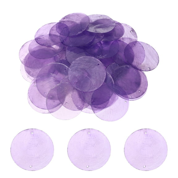 Uxcell Round Capiz Sea Shells, 2" Shells for Crafting with 2 Holes Seashell Beach Real Seashells Fitting for (Wind Chimes Jewelry Making DIY Craft Home Decoration), 50Pcs&Purple