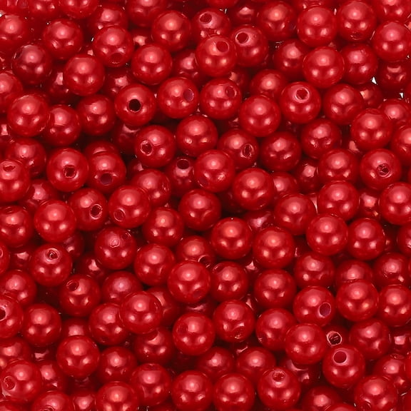 Uxcell Round Color Pearl Beads, 2200 Pcs 6mm Faux Pearls Beads, Red