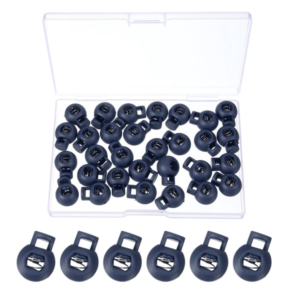 Uxcell Round Cord Lock, Plastic Single Hole Spring Loaded Toggle Stoppers Dark Blue