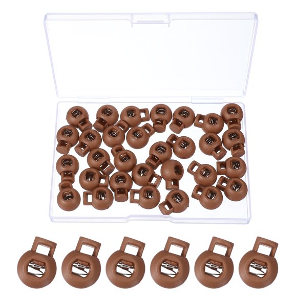 Uxcell Round Cord Lock, Plastic Single Hole Spring Loaded Toggle Stoppers Light Brown