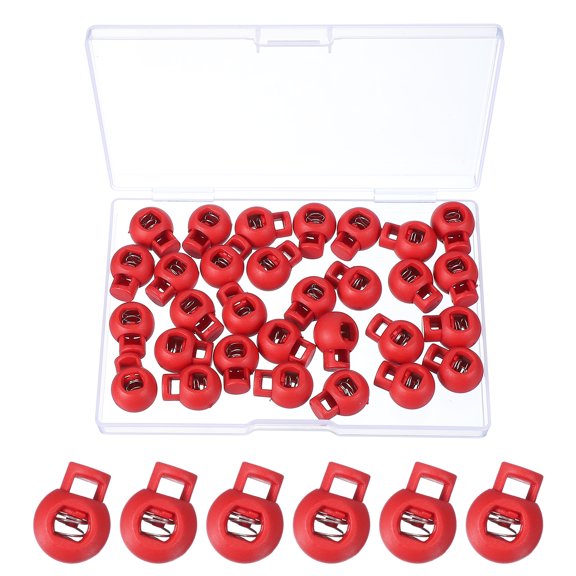 Uxcell Round Cord Lock, Plastic Single Hole Spring Loaded Toggle Stoppers Red