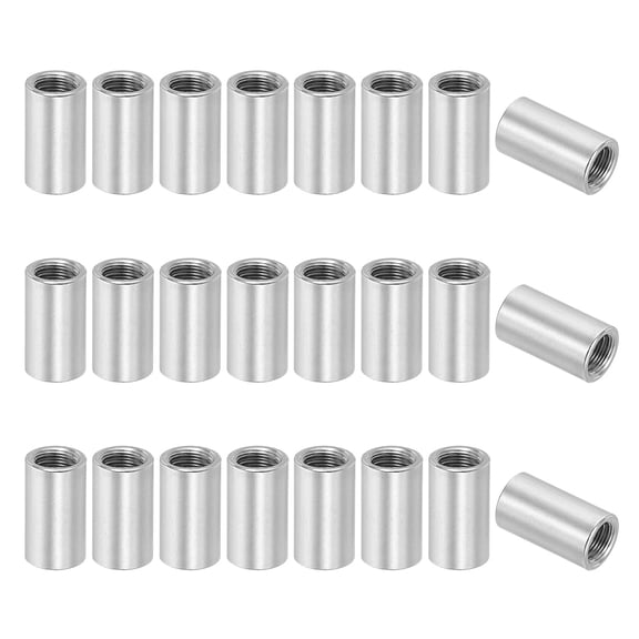 Uxcell Round Coupling Nuts, M10x1.5mm Female Thread 25mm(0.98") 304 Stainless Steel Rod Hardware Coupling Nuts, Pack of 32