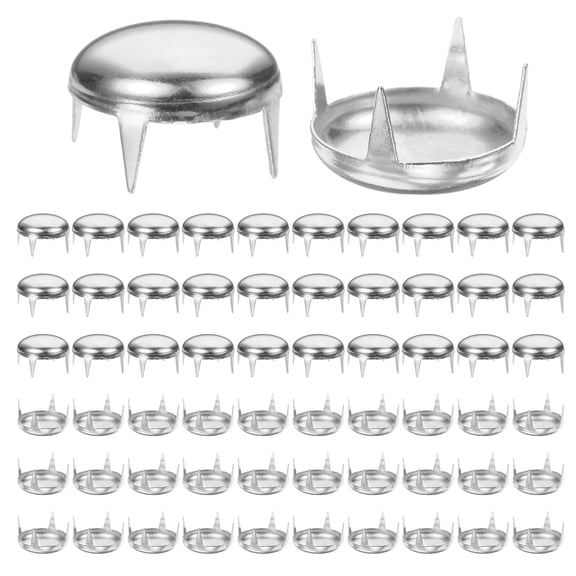 Uxcell Round Dome Rivets [100pcs] - 12mm Round Dome Studs Metal Claw Beads Nailhead Rivets Spike Studs for Leather Craft & Hat & Clothes - [Silver]