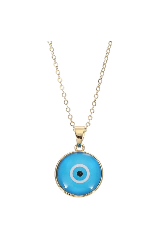 Round Evil Eye Charm Pendant, 16 Inch Long Necklace, Blue