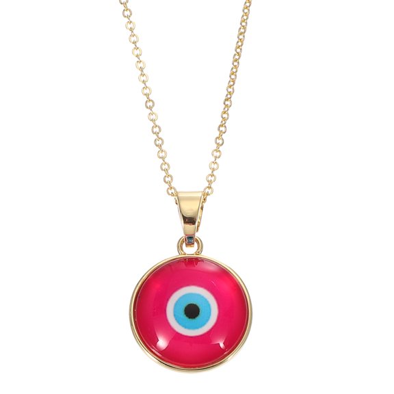 Uxcell Round Evil Eye Charm Pendant, 16 Inch Long Necklace, Rose Red
