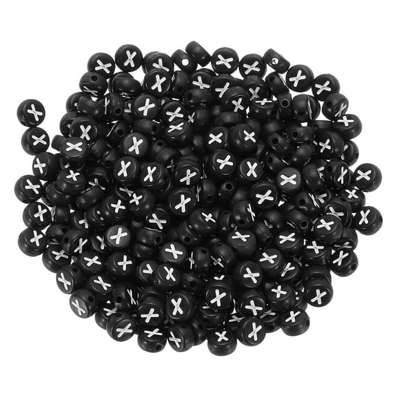 Uxcell Round Letter Beads, 300 Pcs Letter X Acrylic Alphabet Beads Black Beads White Letters for Jewelry Making Bracelets Making Necklaces DIY, White