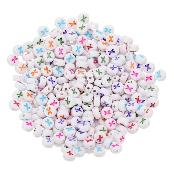 Uxcell Round Letter Beads, 300 Pcs Letter X Acrylic Alphabet Beads White Beads Colored Letters for Jewelry Making Bracelets Making Necklaces DIY, Multicolor