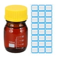 thumbnail image 1 of Uxcell Round Media Storage Bottles, 100ml Thickened Glass Graduated Round Bottles with GL45 Yellow Screw Cap for Lab Water Reagent Liquids, Brown, 1 of 7