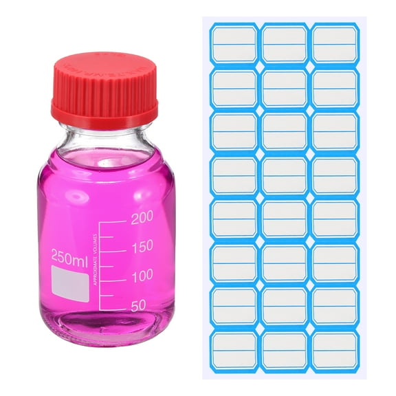 Uxcell Round Media Storage Bottles, 250ml Thickened Glass Graduated Round Bottles with GL45 Red Screw Cap for Lab Water Reagent Liquids, Clear