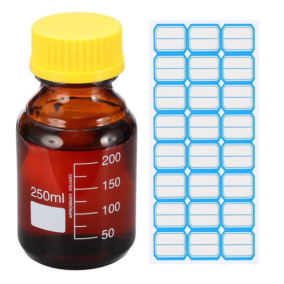 Uxcell Round Media Storage Bottles, 250ml Thickened Glass Graduated Round Bottles with GL45 Yellow Screw Cap for Lab Water Reagent Liquids, Brown