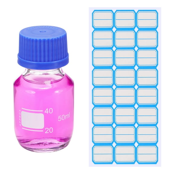 Uxcell Round Media Storage Bottles, 50ml Thickened Glass Graduated Round Bottles with GL45 Blue Screw Cap for Lab Water Reagent Liquids, Clear
