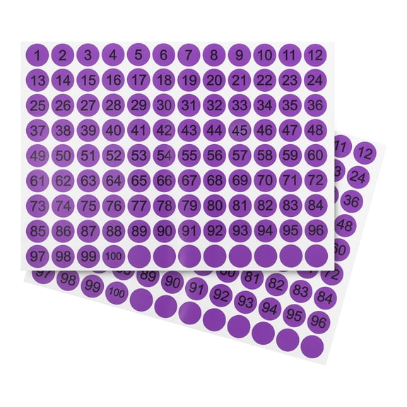 Uxcell Round Number Sticker 0.8", Round Number Decal Labels 1 to 100 Consecutive Number Sticker, Purple 15 Pcs