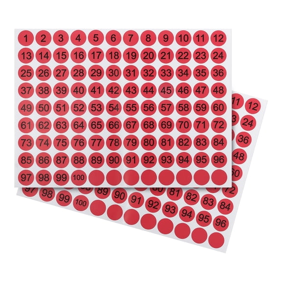 Uxcell Round Number Sticker 0.8", Round Number Decal Labels 1 to 100 Consecutive Number Sticker, Red 5 Pcs