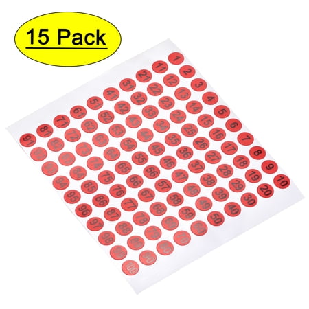 Uxcell Round Number Stickers 0.39'' Dia Number 1-100 Coated Paper Label 15 Sheets, Black Word/Red Background