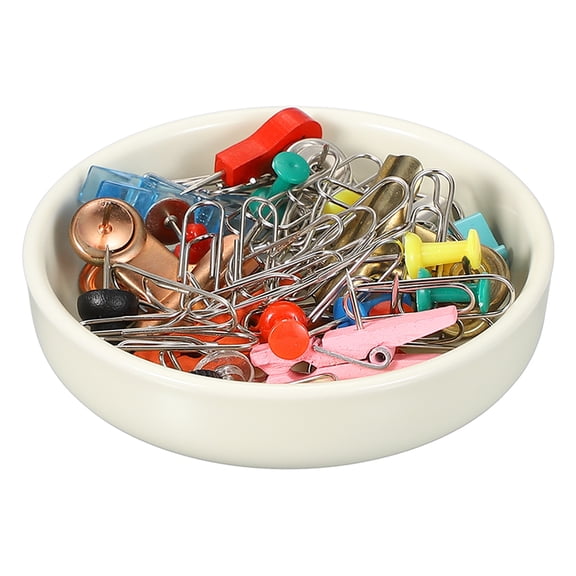 Uxcell Round Paper Clip Holders, 1 Pcs Ceramic Clip Dispenser Organizer Desk Organizer Accessories for Office Desktop Decor Bobby Pin Binder Paper Clamp, Beige