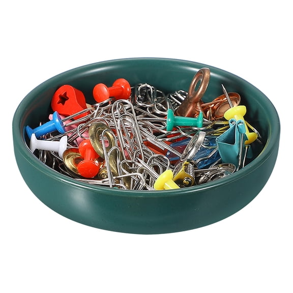 Uxcell Round Paper Clip Holders, 1 Pcs Ceramic Clip Dispenser Organizer Desk Organizer Accessories for Office Desktop Decor Bobby Pin Binder Paper Clamp, Dark Green