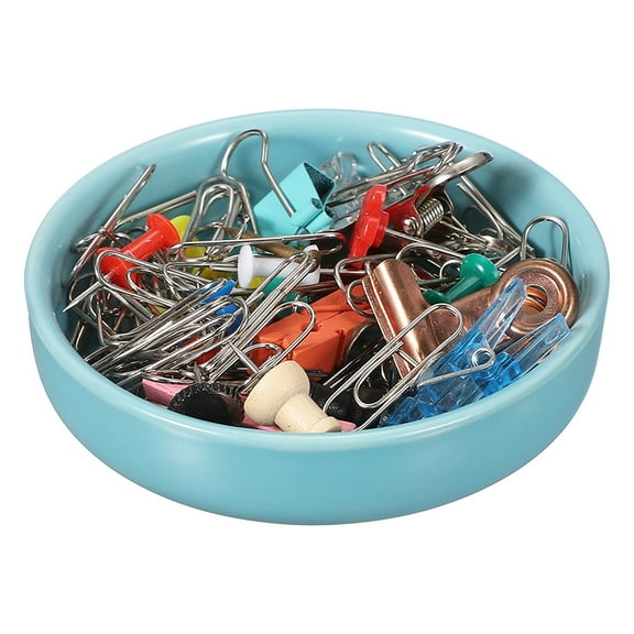 Uxcell Round Paper Clip Holders, 1 Pcs Ceramic Clip Dispenser Organizer Desk Organizer Accessories for Office Desktop Decor Bobby Pin Binder Paper Clamp, Light Blue