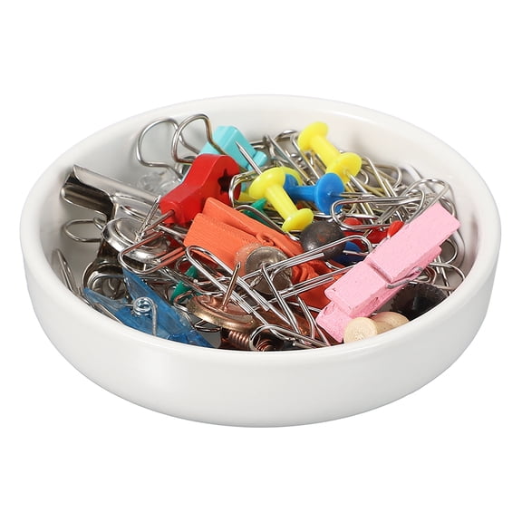 Uxcell Round Paper Clip Holders, 1 Pcs Ceramic Clip Dispenser Organizer Desk Organizer Accessories for Office Desktop Decor Bobby Pin Binder Paper Clamp, White