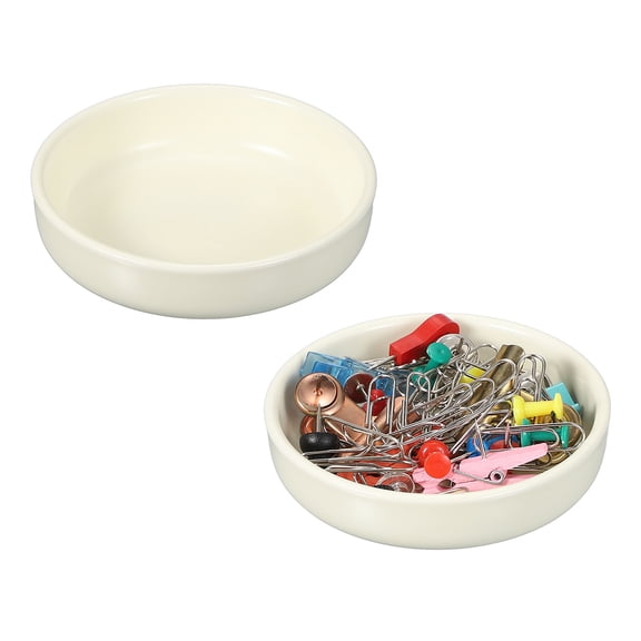 Uxcell Round Paper Clip Holders, 2 Pcs Ceramic Clip Dispenser Organizer Desk Organizer Accessories for Office Desktop Decor Bobby Pin Binder Paper Clamp, Beige